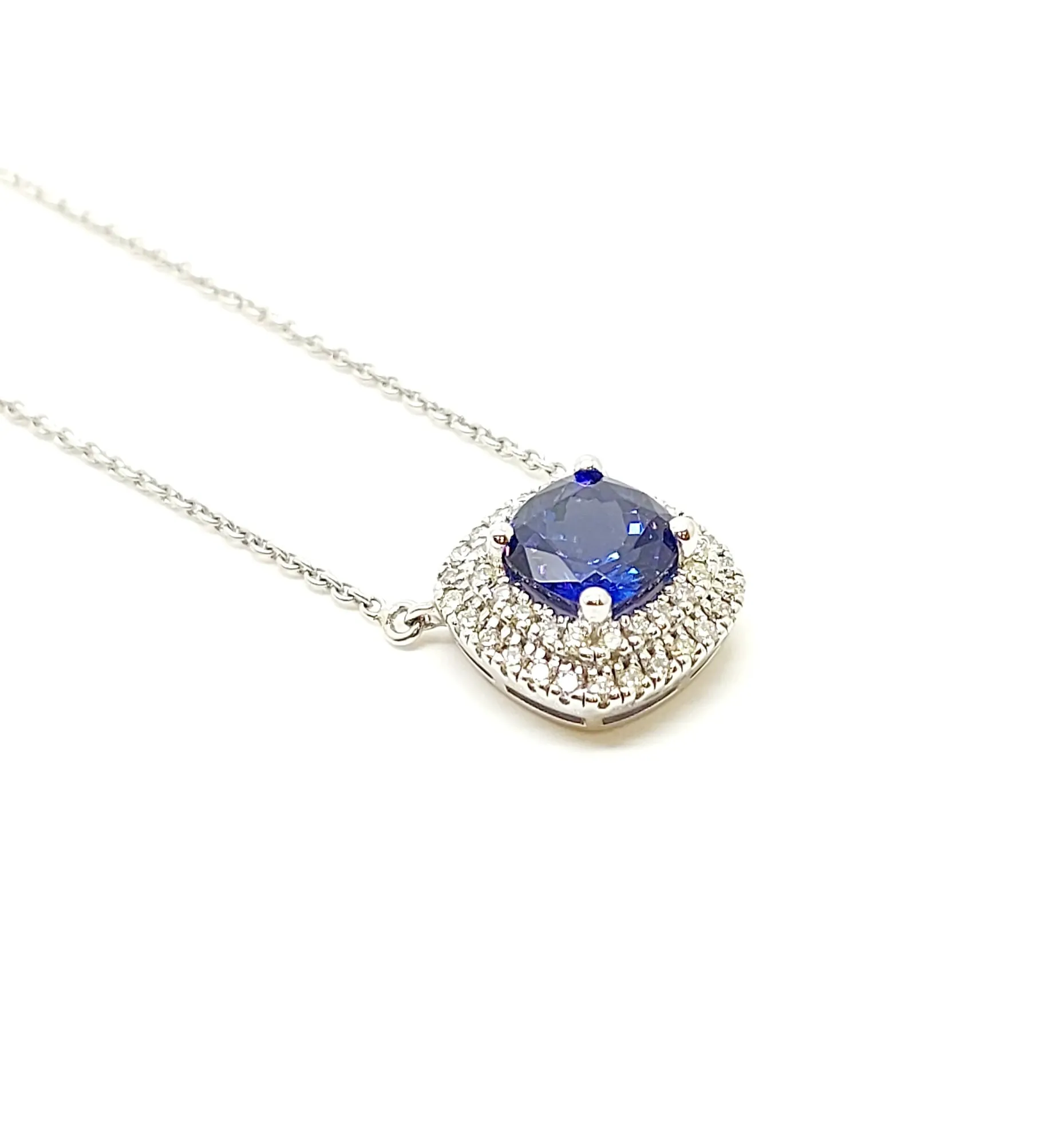 Tanzanite And Diamond  Double Halo Necklace In 14k White Gold