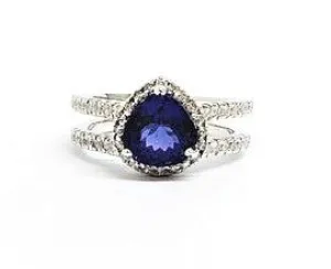 Tanzanite and Diamond Halo Split Shank Ring