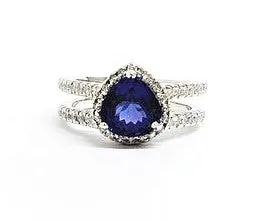 Tanzanite and Diamond Halo Split Shank Ring