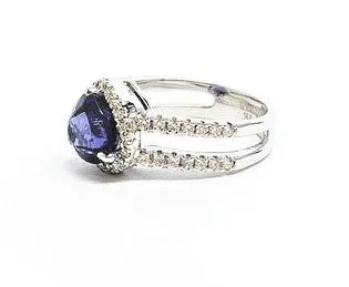 Tanzanite and Diamond Halo Split Shank Ring