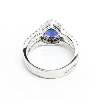 Tanzanite and Diamond Halo Split Shank Ring