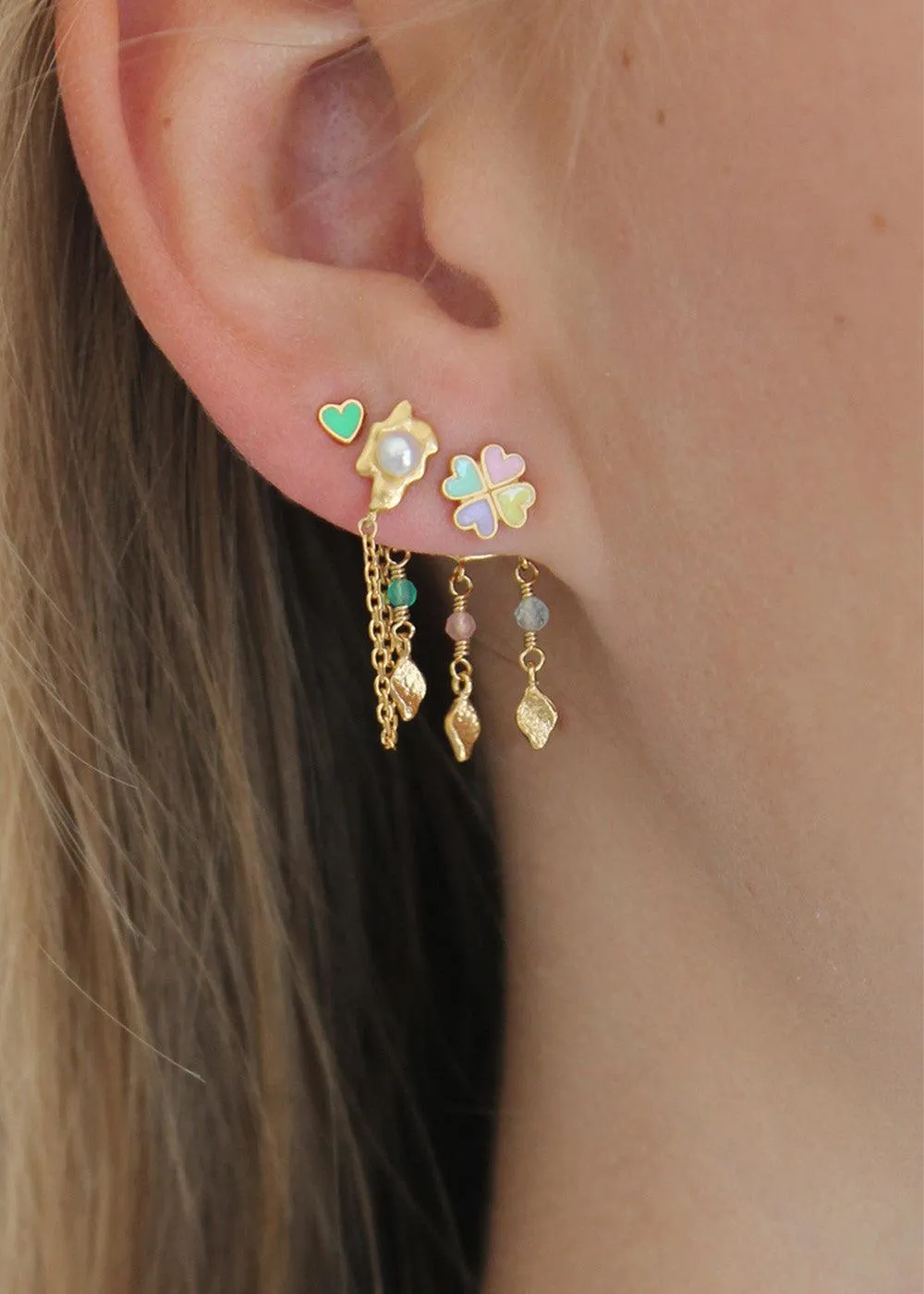 Three Dancing Ile De L'Amour w/Stones Behind Ear Earring - Gold