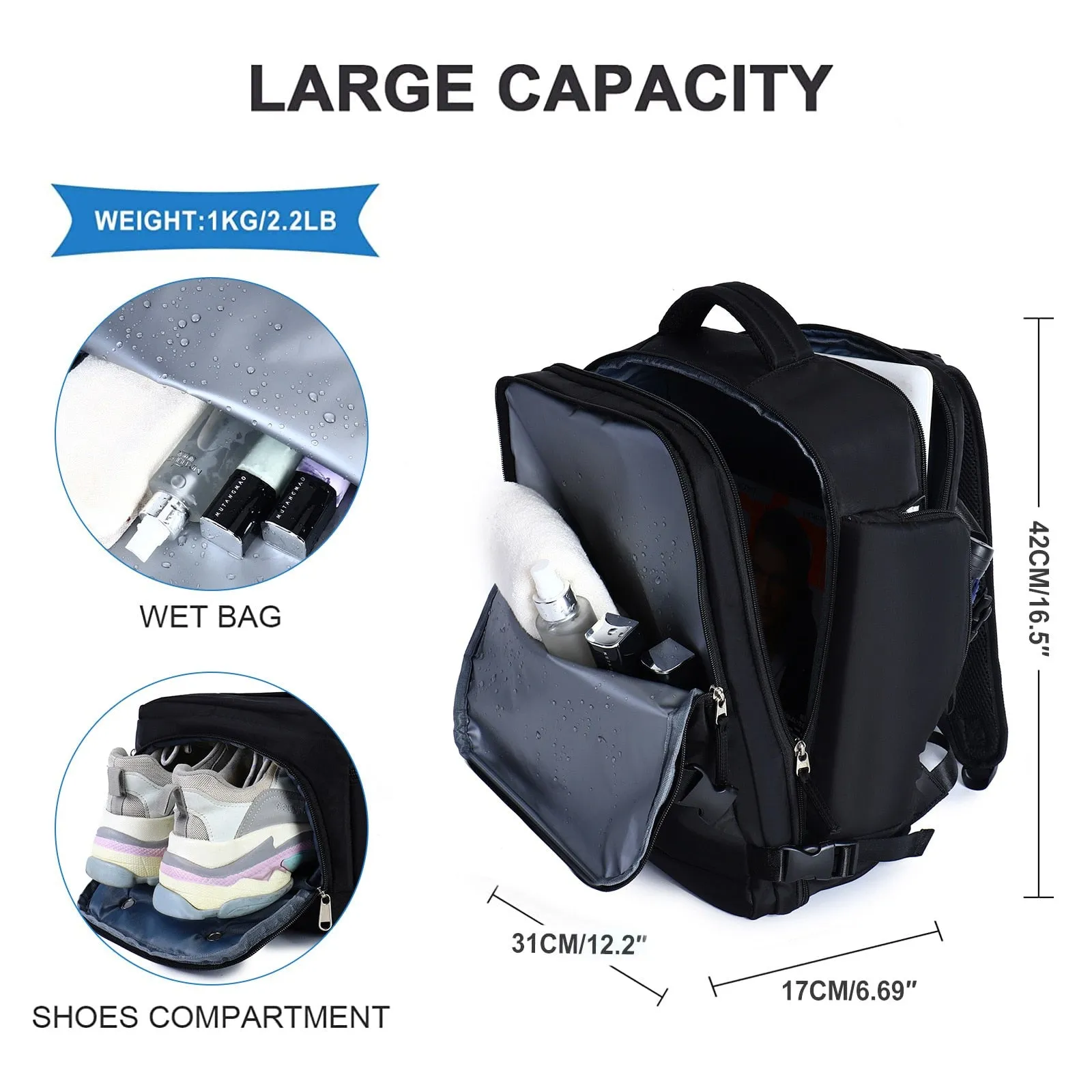 Travel Backpack Mochila De Viaje Large Capacity Waterproof Wet And Dry Partition Outdoor Sports Laptop Backpack With USB