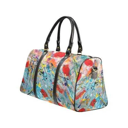 Travel Bags, Red Blue And Black Multicolor Swatch Style Adjustable Black Handle Zip Close Bag