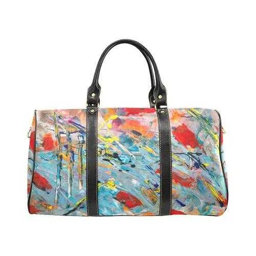Travel Bags, Red Blue And Black Multicolor Swatch Style Adjustable Black Handle Zip Close Bag