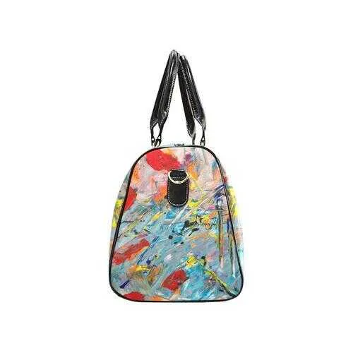 Travel Bags, Red Blue And Black Multicolor Swatch Style Adjustable Black Handle Zip Close Bag