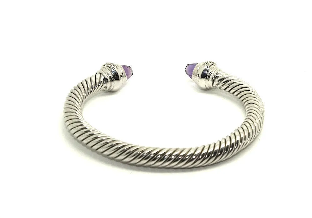 Twisted Rope Wire Bangle-Amethyst & Diamond(7mm)