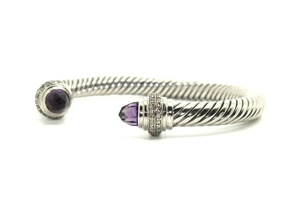 Twisted Rope Wire Bangle-Amethyst & Diamond(7mm)