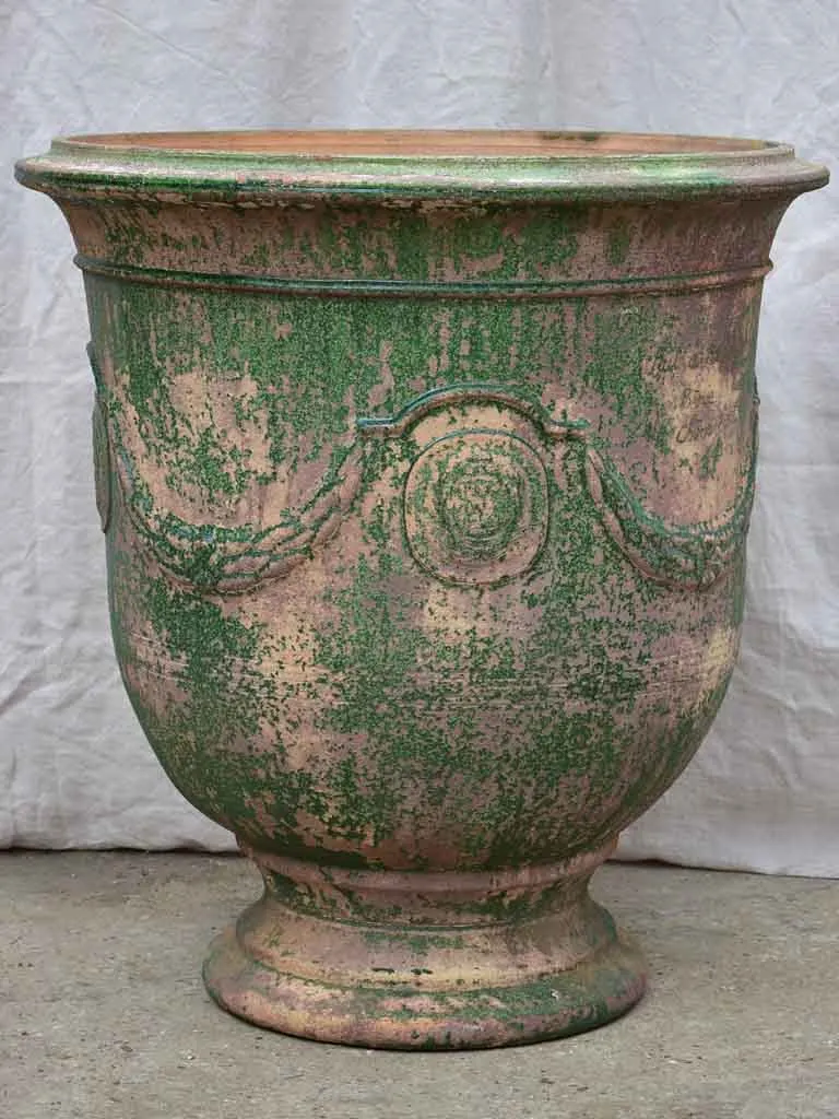 Very large vintage Anduze urn with weathered green glaze 31½"