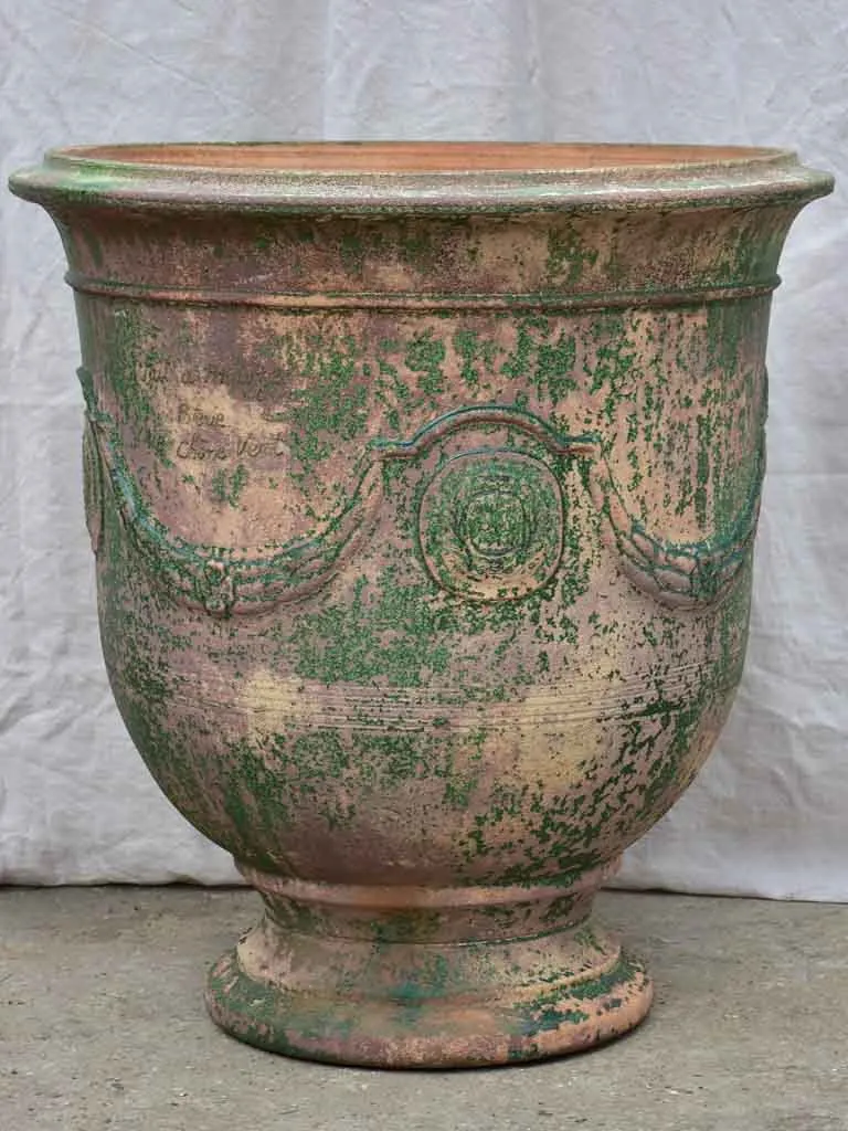Very large vintage Anduze urn with weathered green glaze 31½"