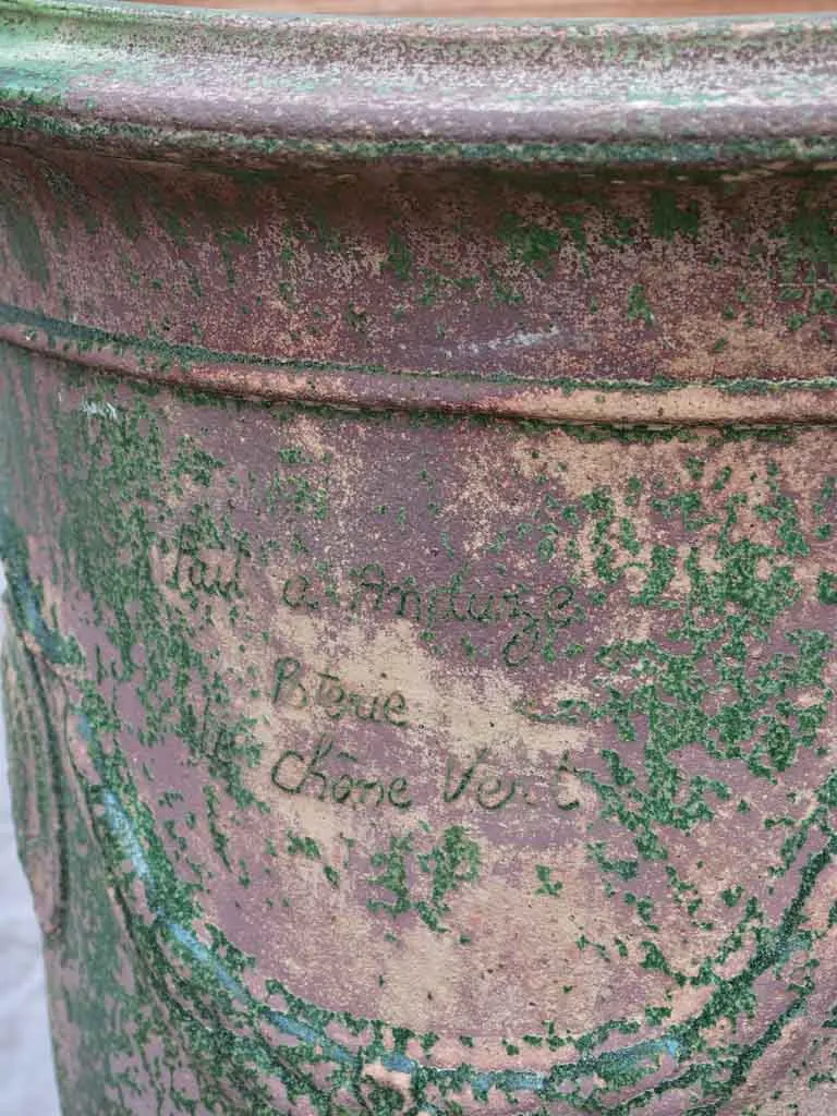 Very large vintage Anduze urn with weathered green glaze 31½"