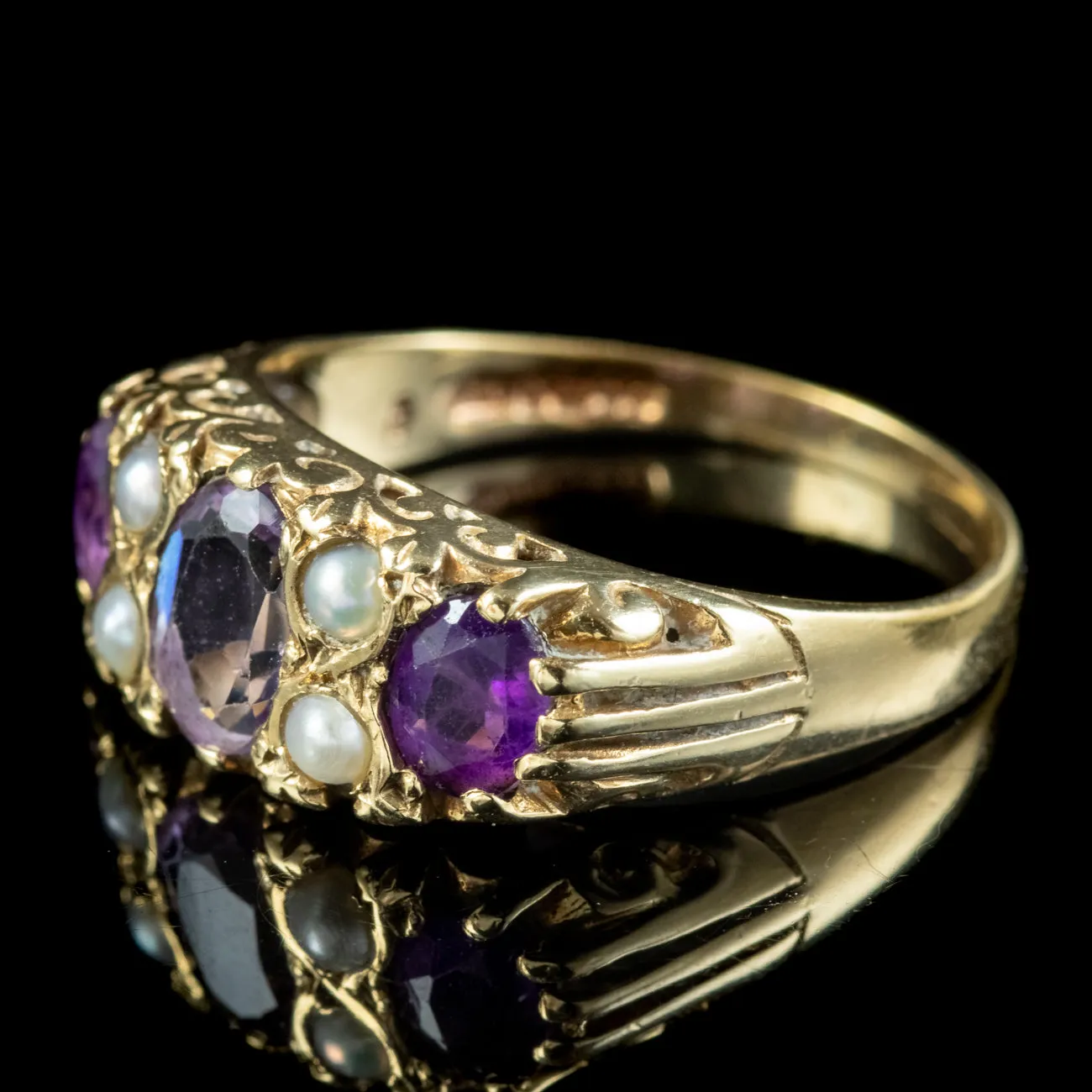 Victorian Style Amethyst Pearl Ring Dated 1989