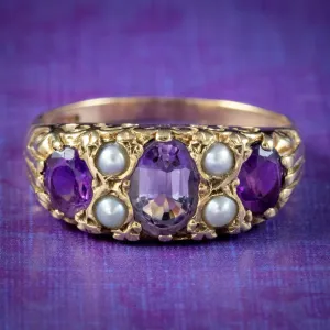 Victorian Style Amethyst Pearl Ring Dated 1989