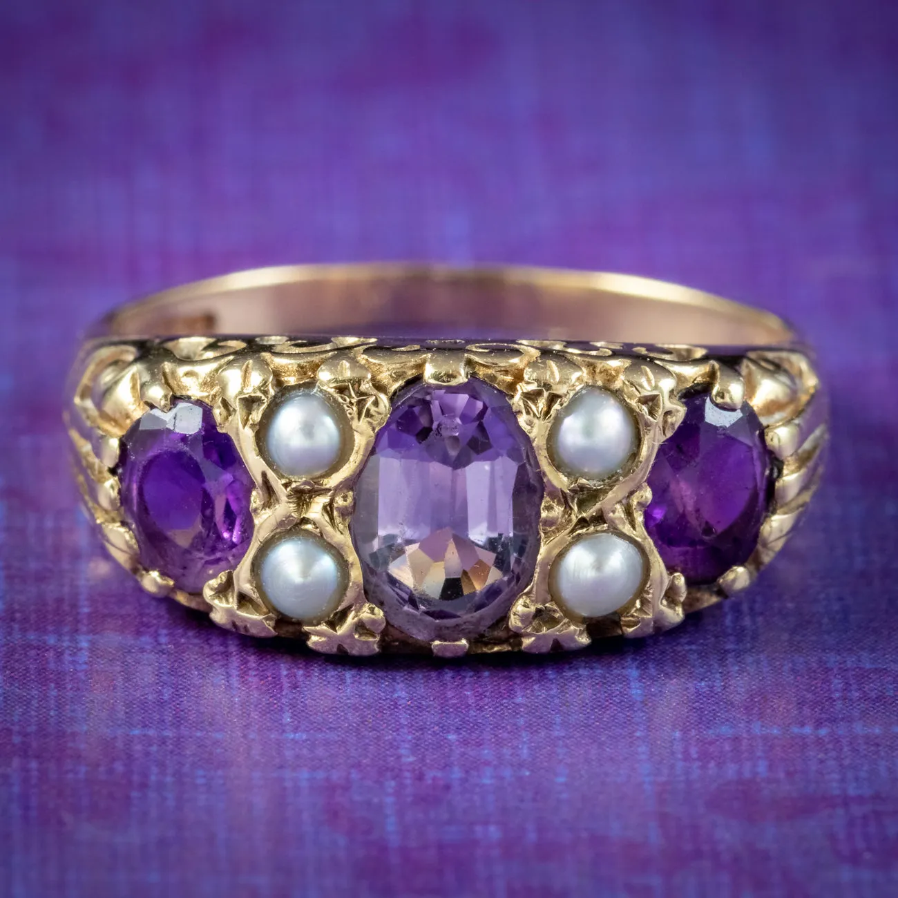 Victorian Style Amethyst Pearl Ring Dated 1989
