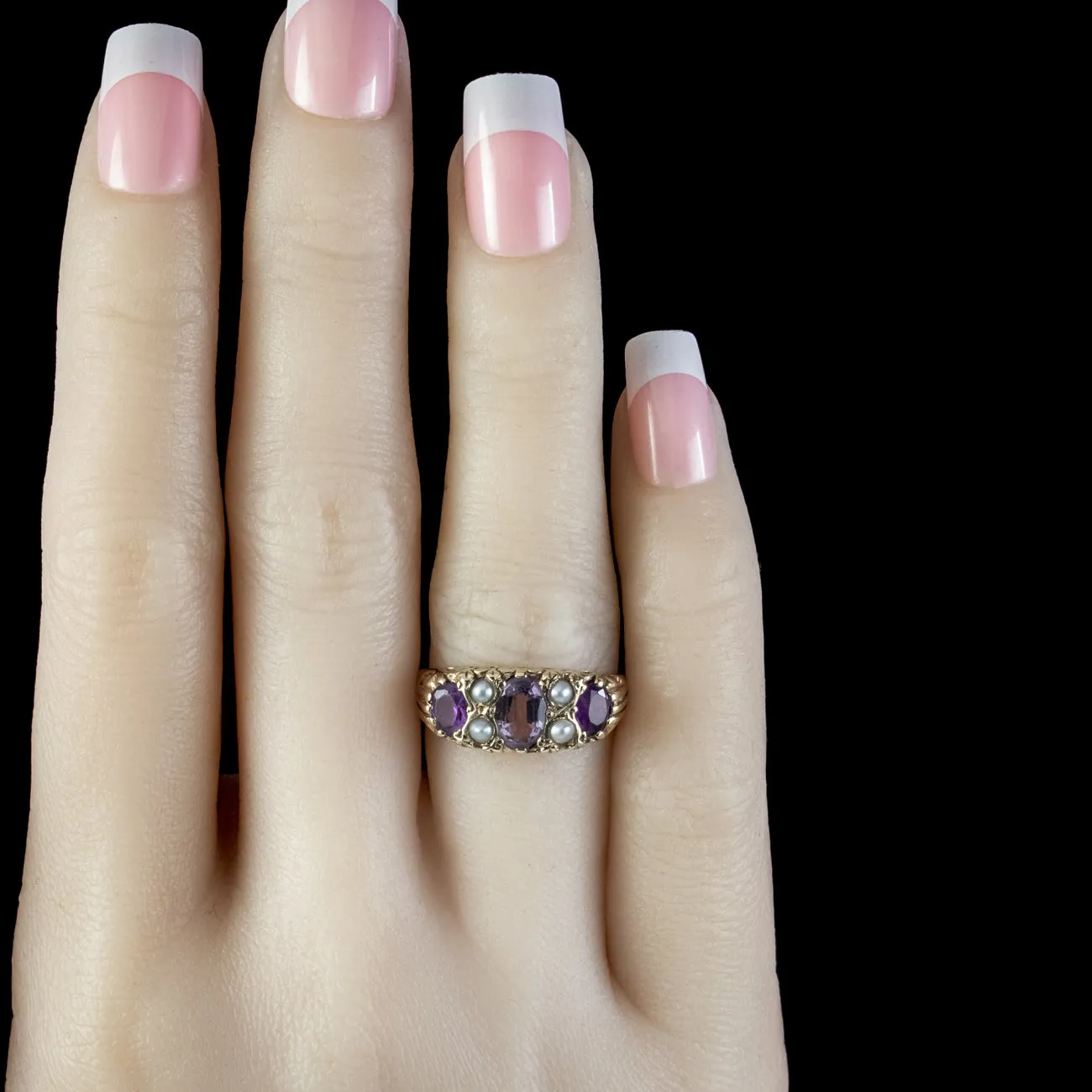 Victorian Style Amethyst Pearl Ring Dated 1989