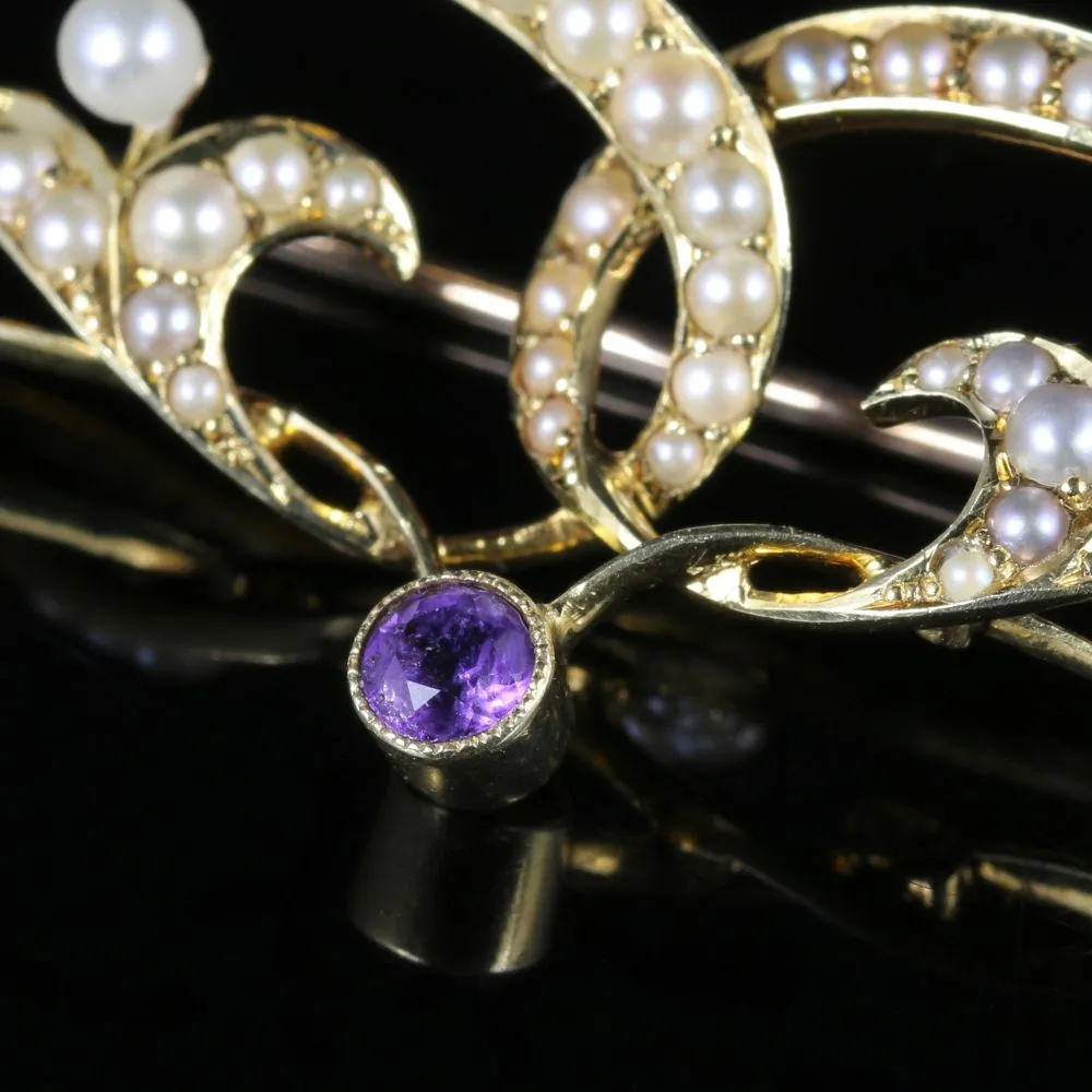 Victorian Suffragette Gold Brooch Circa 1900 Pearl Amethyst Peridot