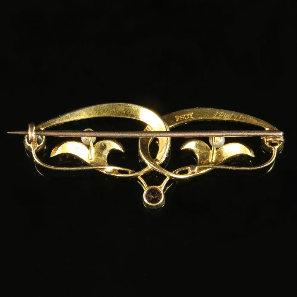 Victorian Suffragette Gold Brooch Circa 1900 Pearl Amethyst Peridot