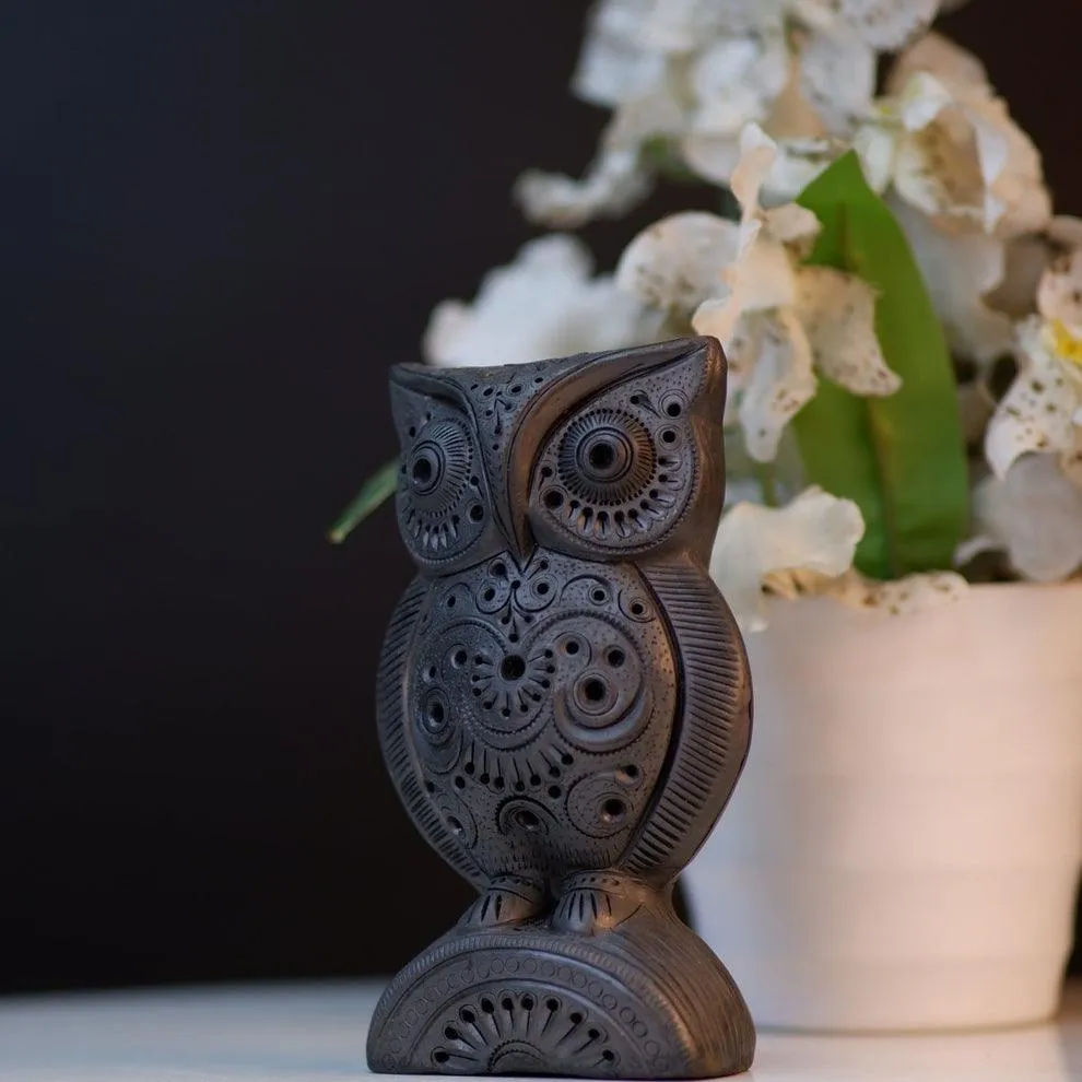 Vintage Black Owl Statue | Terracotta Vastu Showpiece