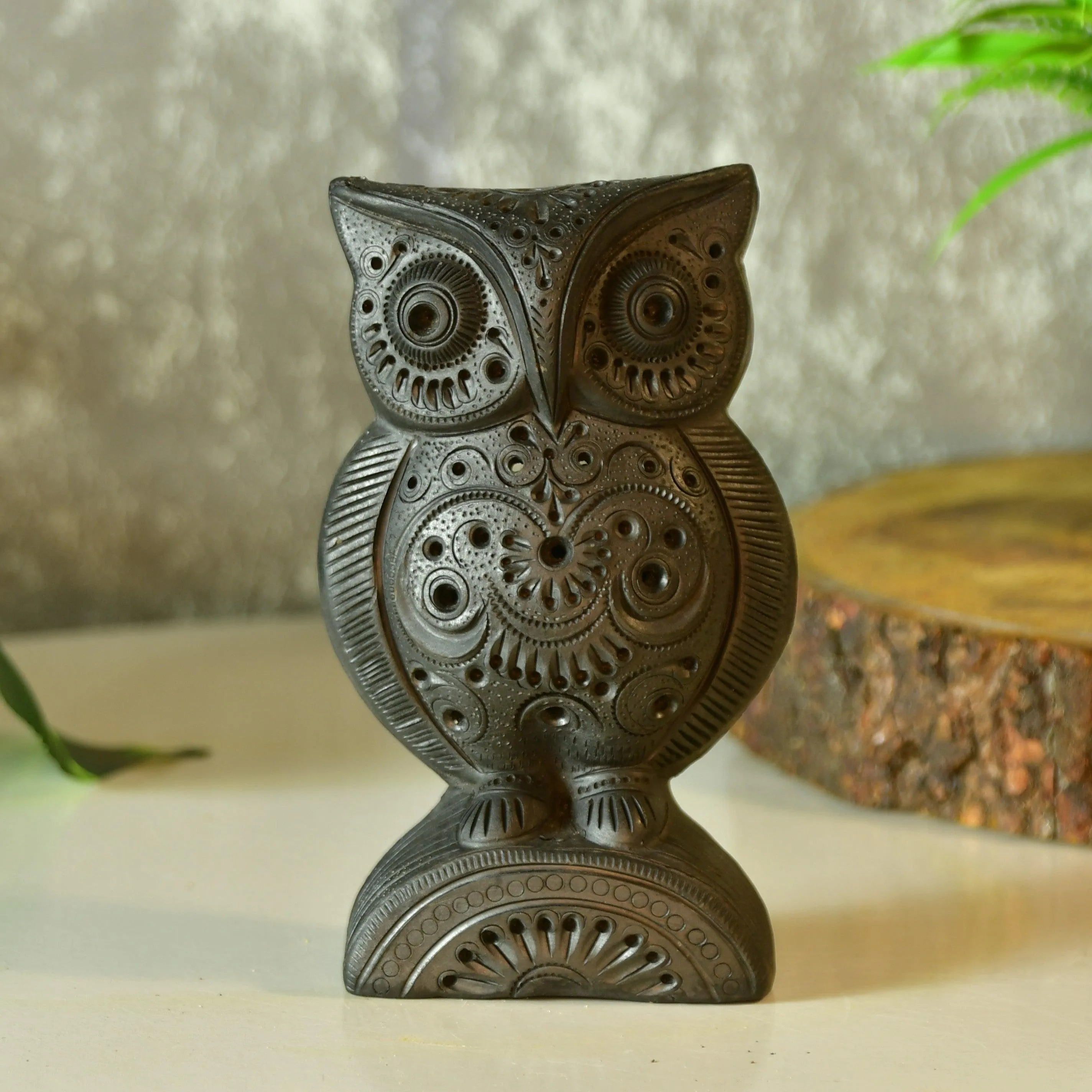 Vintage Black Owl Statue | Terracotta Vastu Showpiece