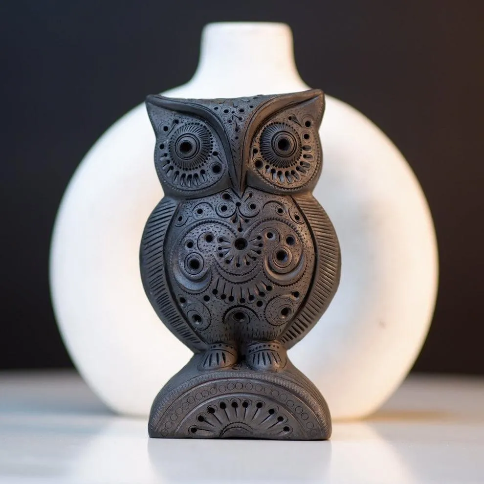 Vintage Black Owl Statue | Terracotta Vastu Showpiece