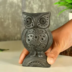 Vintage Black Owl Statue | Terracotta Vastu Showpiece