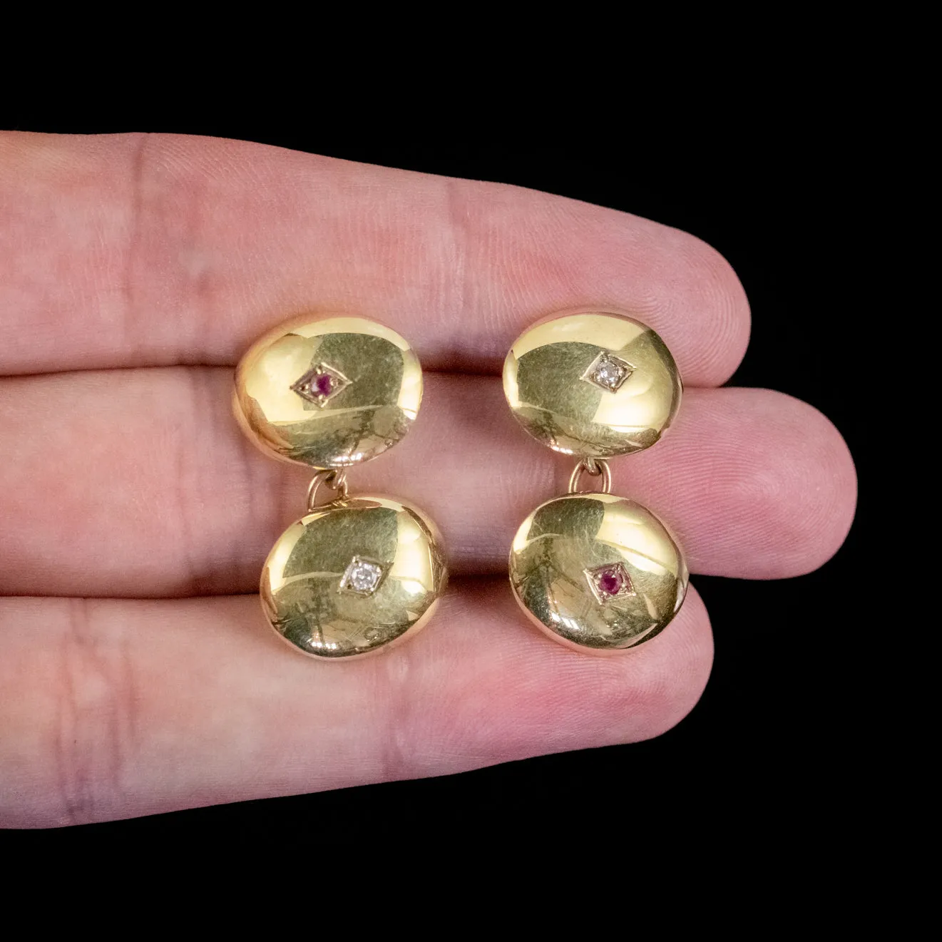 Vintage Diamond Ruby Cufflinks 15Ct Gold