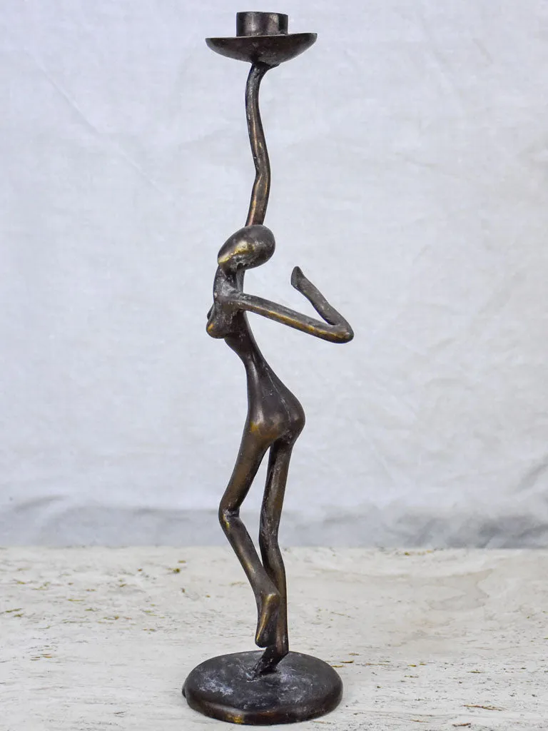 Vintage figurative bronze candlestick of a dancing woman 14¼"