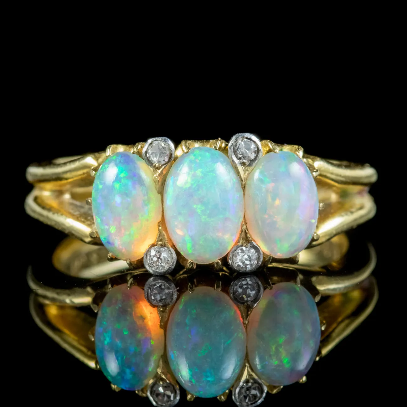 Vintage Opal Diamond Trilogy Ring Circa 1950