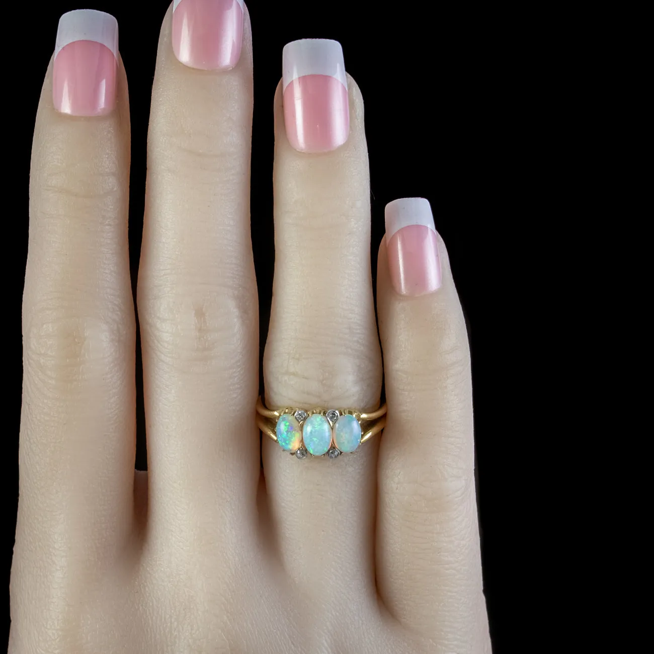 Vintage Opal Diamond Trilogy Ring Circa 1950