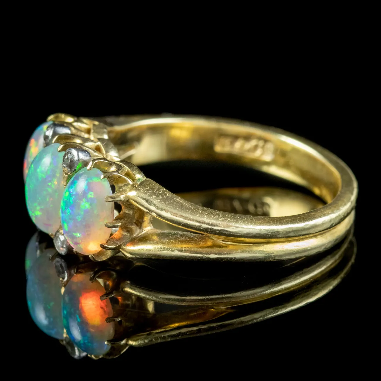 Vintage Opal Diamond Trilogy Ring Circa 1950