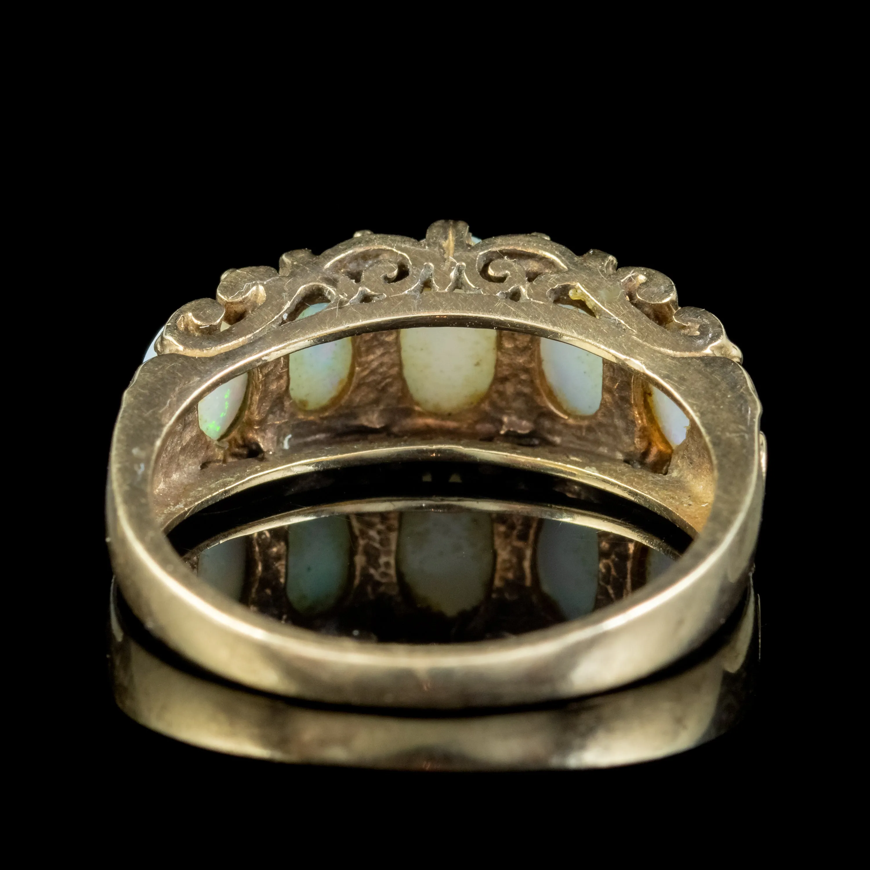 Vintage Opal Five Stone Ring 9Ct Gold 3.5Ct Of Natural Opal