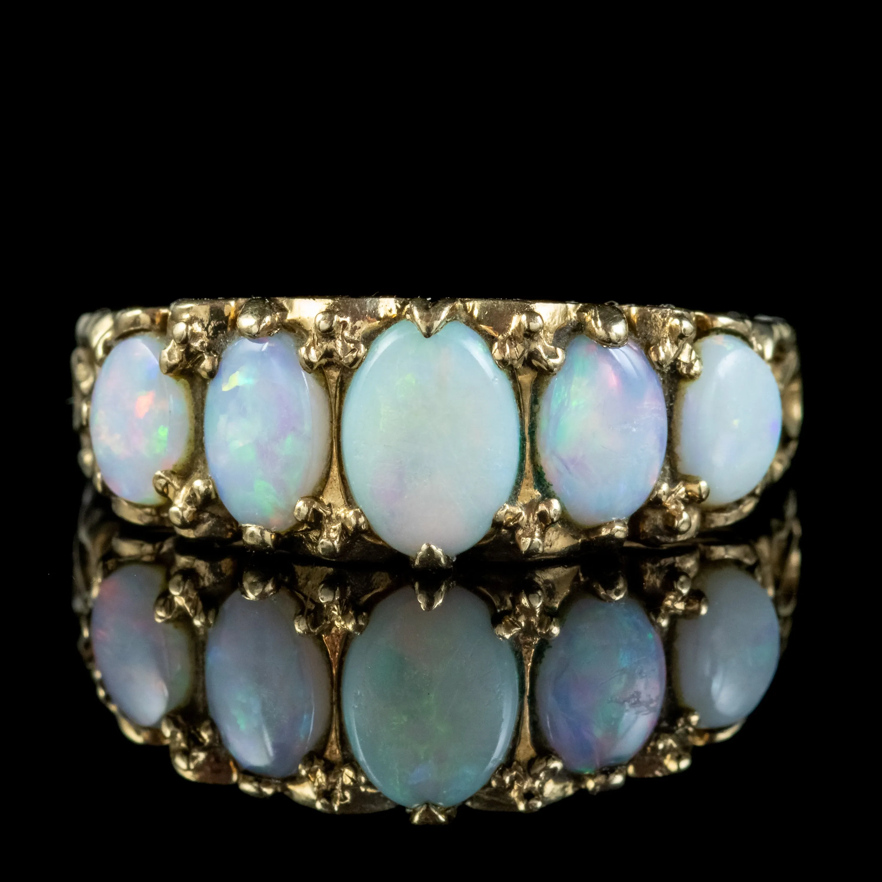 Vintage Opal Five Stone Ring 9Ct Gold 3.5Ct Of Natural Opal