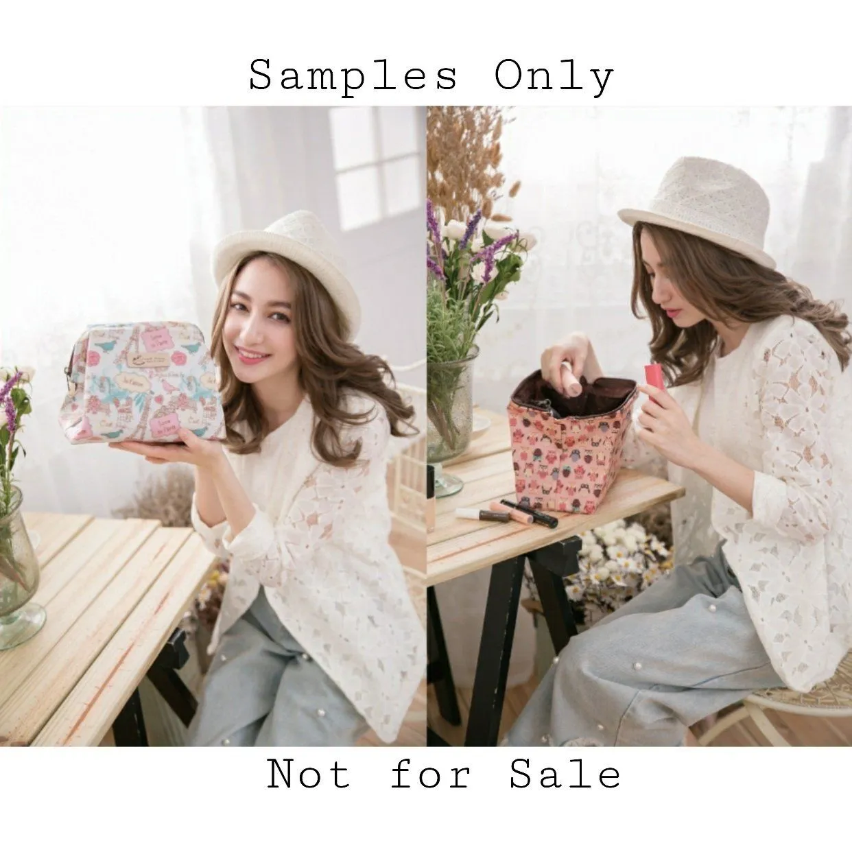 White Cat Yoga Large Cosmetic Bag