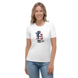 Women's T-shirt with Bitcoin & USA flag logo design (shipping to Europe)