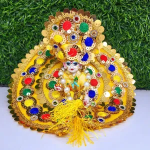 yellow sequence patch heavy dress with pagdi and patka
