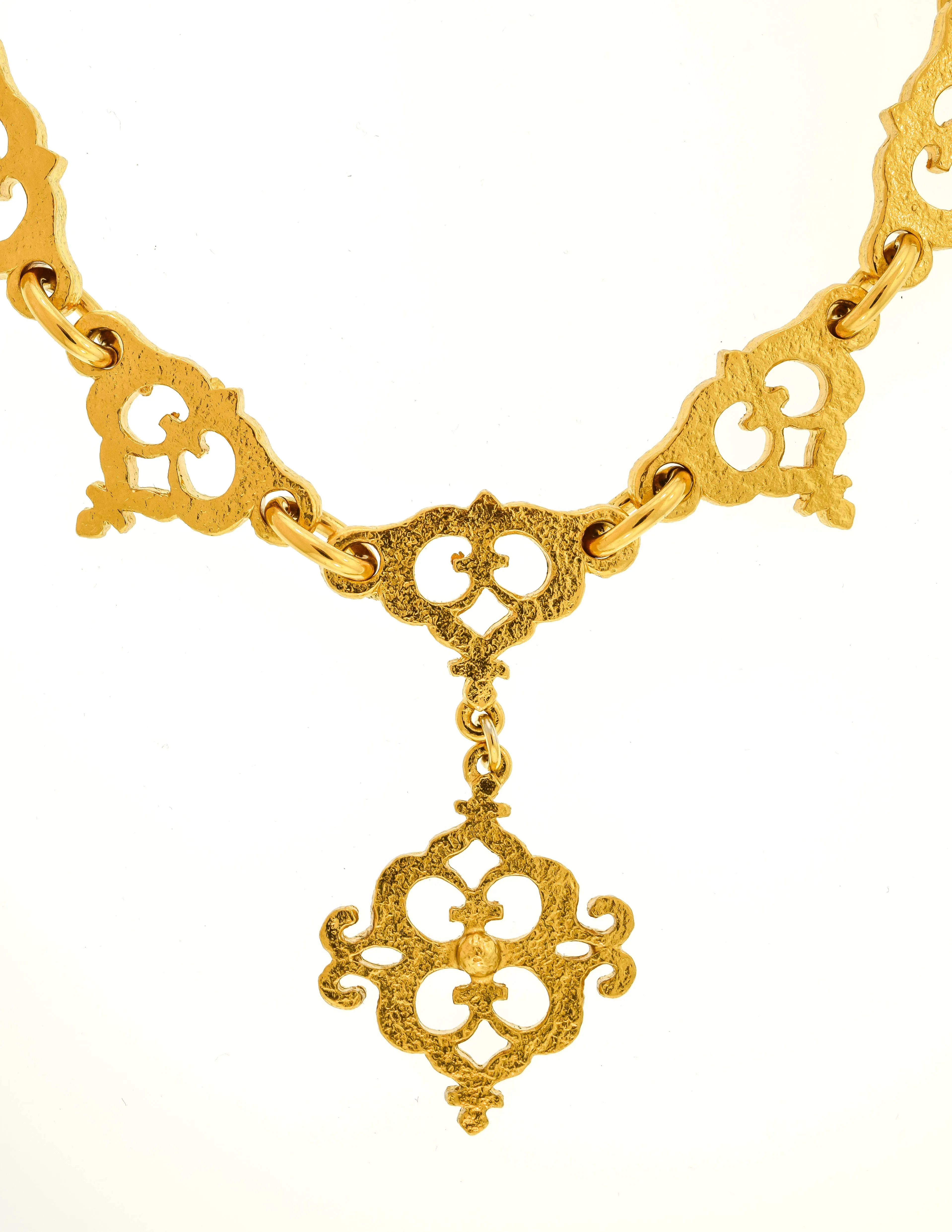 Yves Saint Laurent Vintage Gold Textured Ornate Pendant Necklace