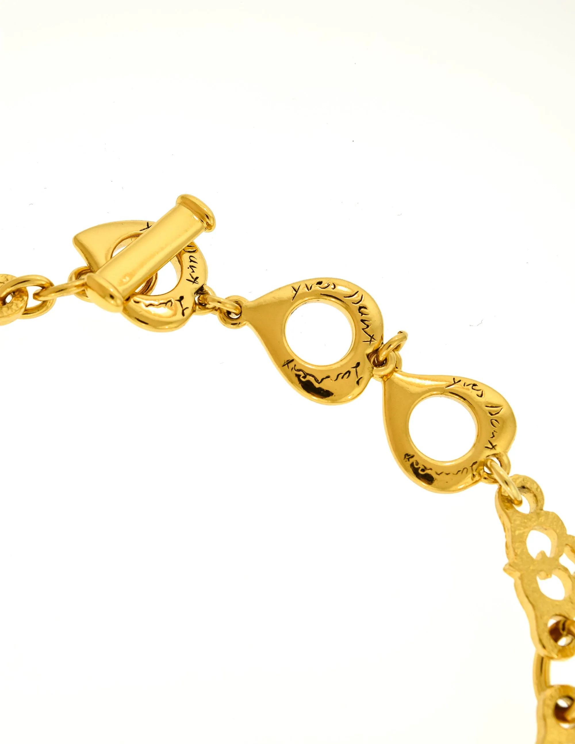 Yves Saint Laurent Vintage Gold Textured Ornate Pendant Necklace