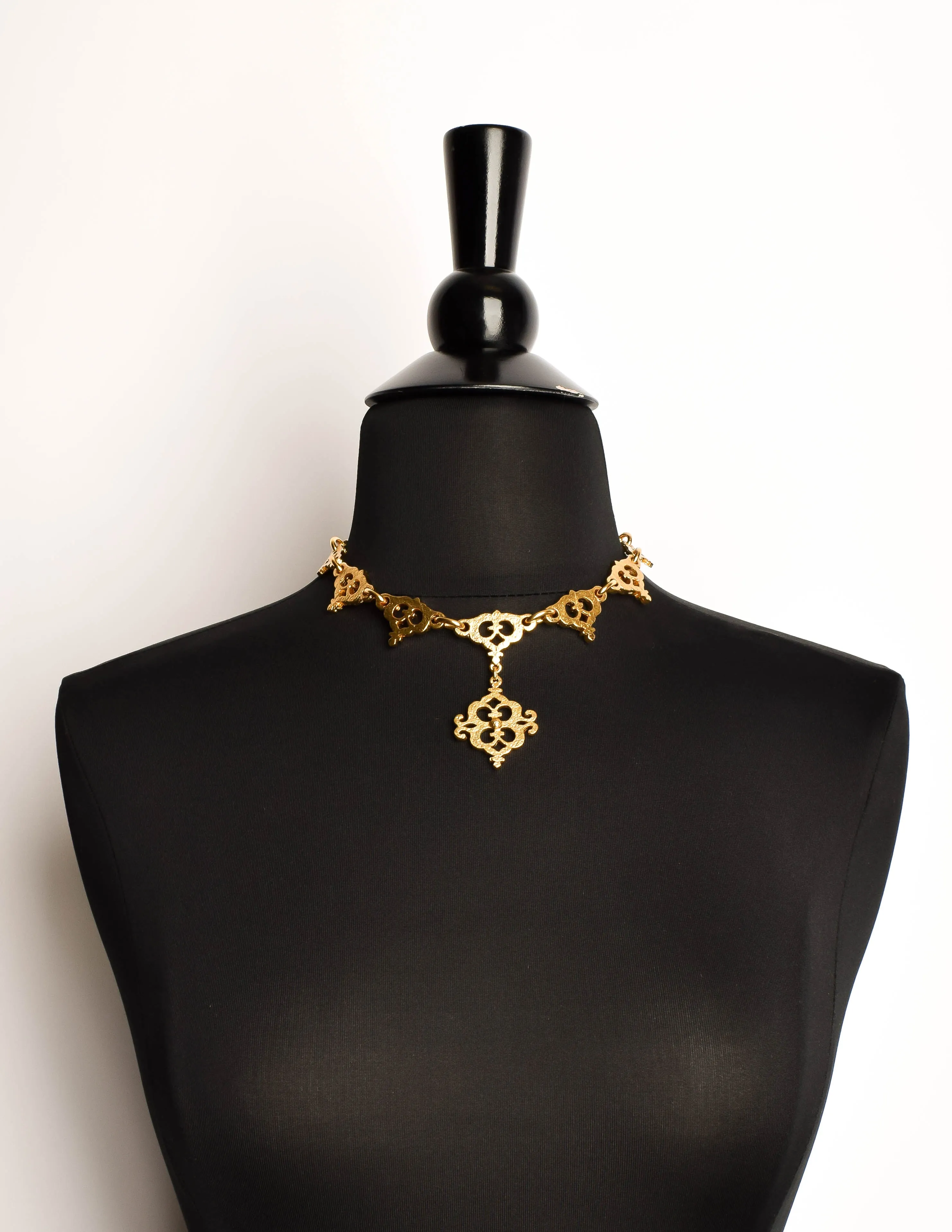 Yves Saint Laurent Vintage Gold Textured Ornate Pendant Necklace